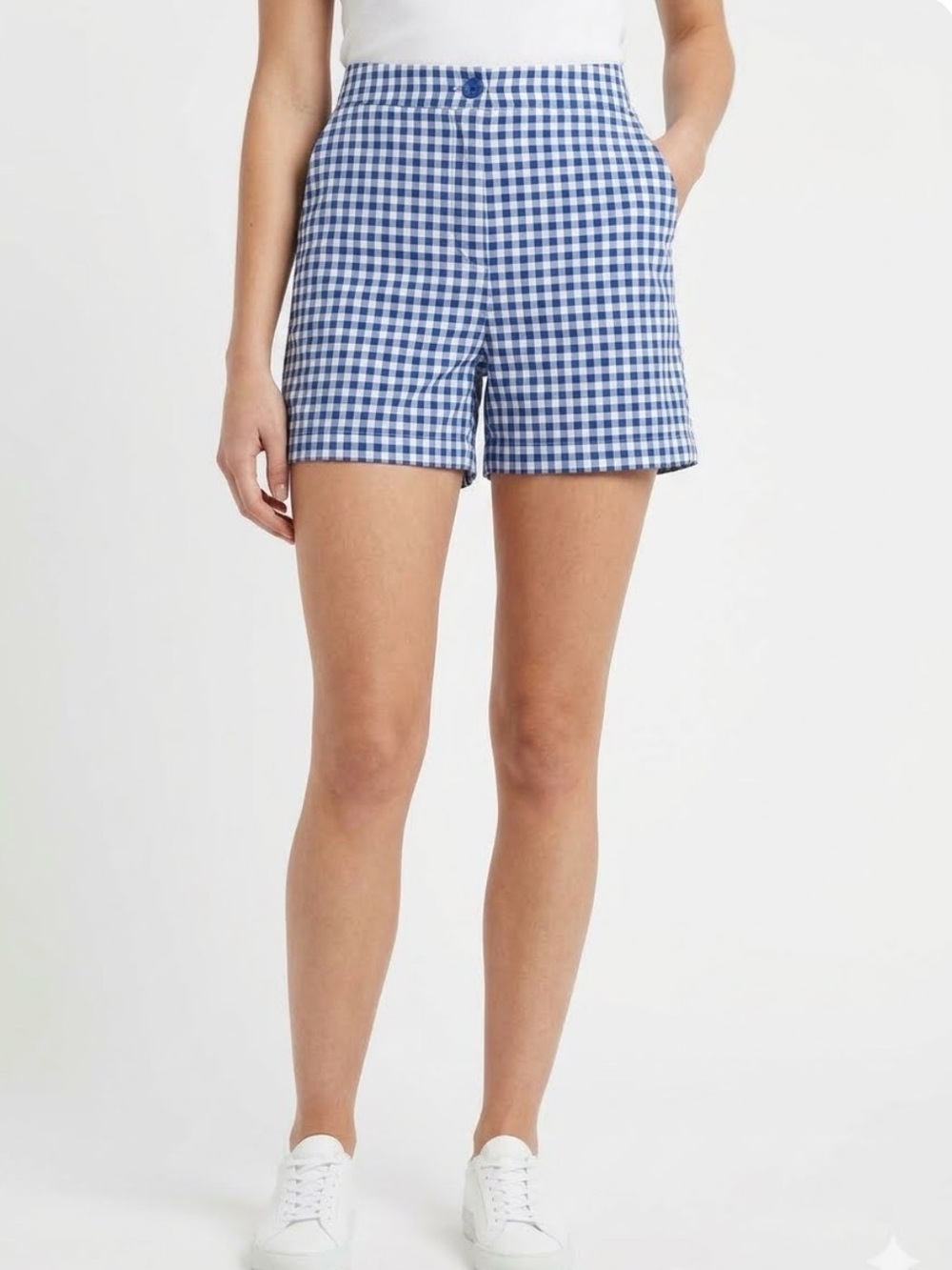 J. McLaughlin Cosmo Gingham Shorts Royal Blue White Size 6 Preppy Modern Prep